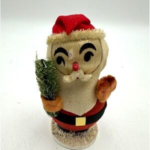 MidCentury Vintage Santa Claus Christmas Figurine MCM Pipe Cleaner Satin Ball 6"